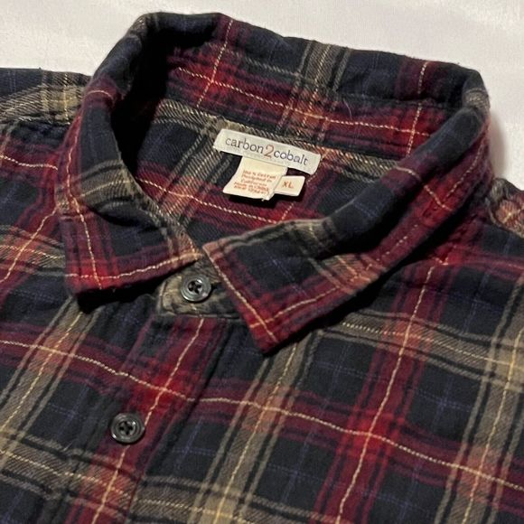 Carbon 2 Cobalt Men’s Long Sleeve Button Soft Plaid Check Flannel Shirt Size XL - Picture 1 of 6